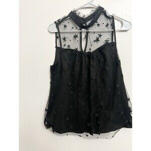 Modcloth Sheer Star Boxy Shirt Top Women's M Black Goth Chic Witchy Whimsigoth